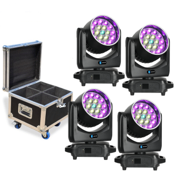 KIT 4  UNIDADES ROBOTIZADO WASH LED 19x15W BEAM/ZOOM/RING + FC BD-LM1915RK