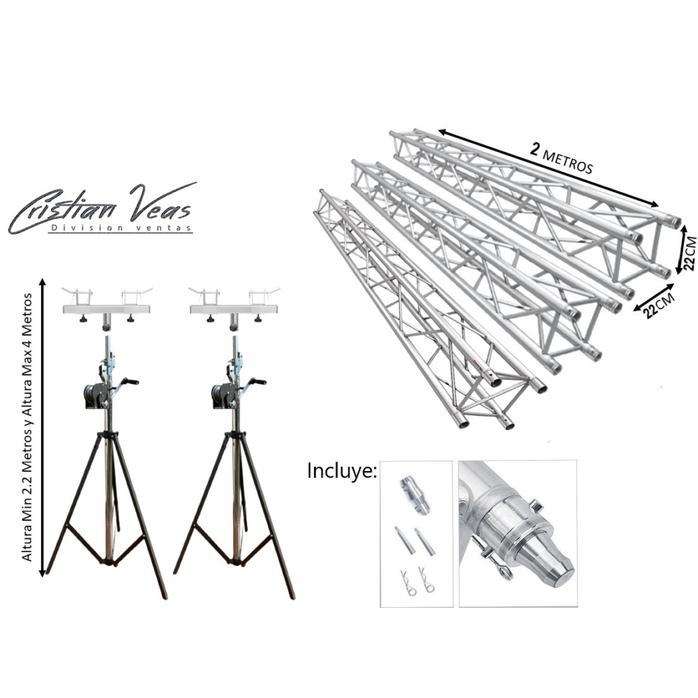 KIT ARCO ILUMINACION 6 METROS TRUSS 22X22 + 2ADAPTADORES +ATRILES+ACOPLES