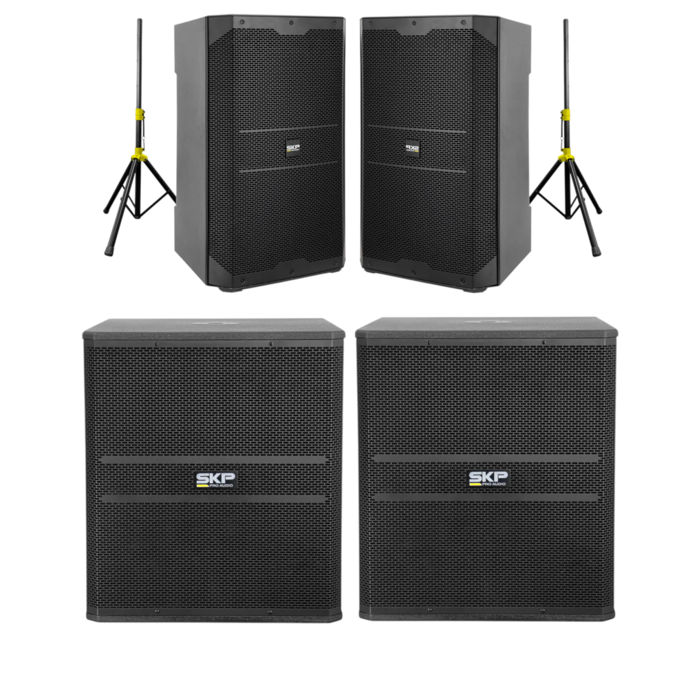 SUB BAJO ACTIVO SKP DX18S + 2 UNIDADES CAJA ACTIVA SKP DX-15 PLUS (atril + funda de parlante)