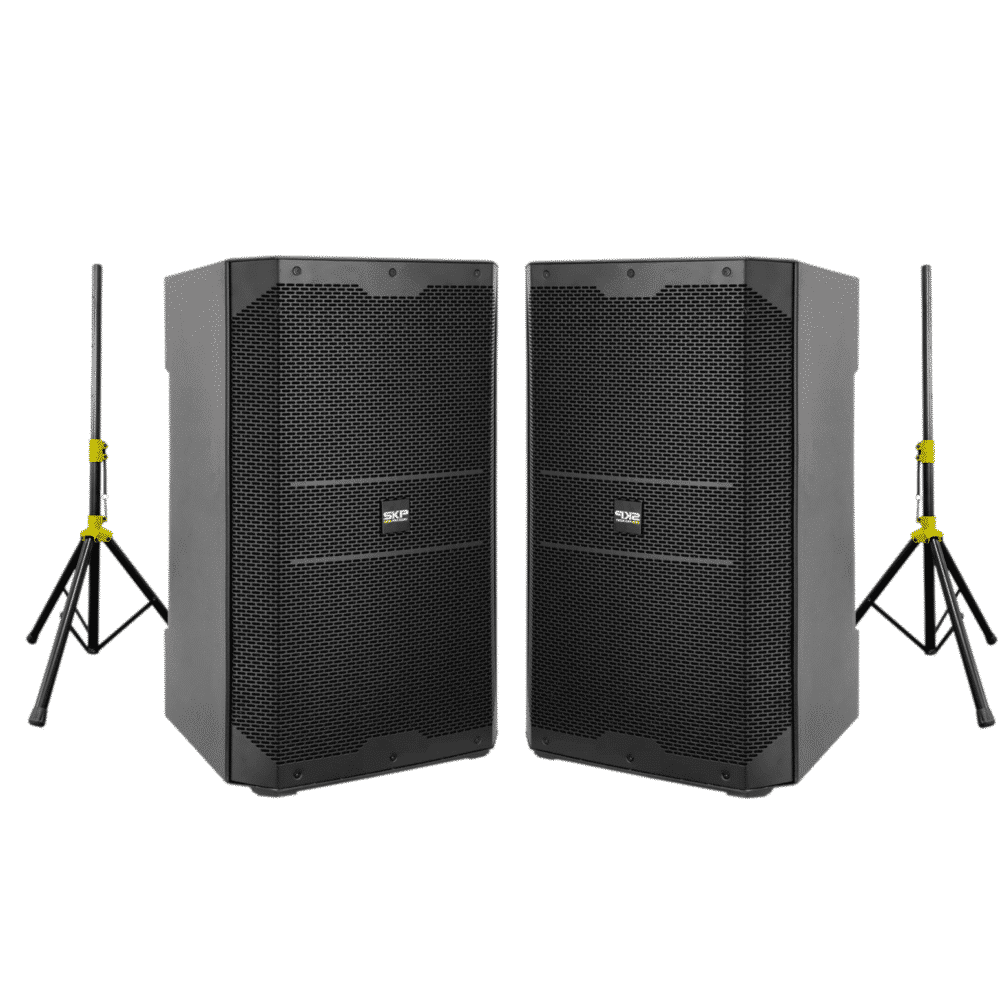 KIT 2 UNIDADES CAJA ACTIVA SKP DX-15 PLUS (atril + funda de parlante)